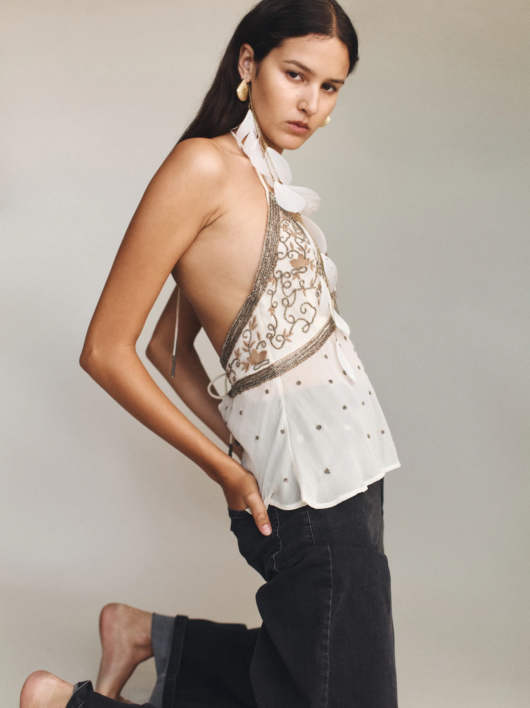 Sophia Beaded Halter Top Silver Veil - Image 6